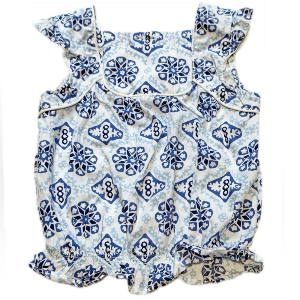 Janie and Jack Blue and White Printed Top